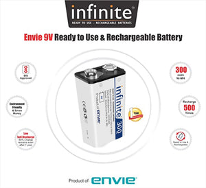 ENVIE® (9v Infinite) Ni-Mh 300mAh Rechargeable Battery pack of 1