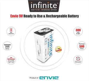 ENVIE® Infinite 9V 800 maH Li-ion Rechargeable Battery pack of 1