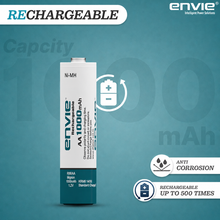 ENVIE (AA1000 Ni-MH) Quick Rechargeable AA 1000mAh Ni-MH Batteries, Low Self Discharge, Rechargeable Upto 500 Times Pack Of 1 Battery