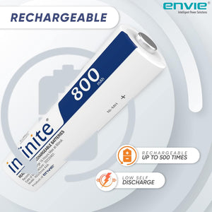 ENVIE® (800RTU) High-Capacity AAA Rechargeable 800 mAh Ni-MH Batteries with Low Self Discharge - Pre-Charged (Pack of 2)