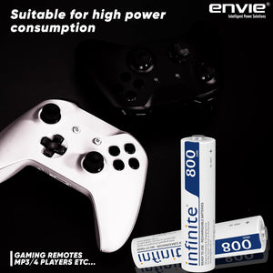 ENVIE® (800RTU) High-Capacity AAA Rechargeable 800 mAh Ni-MH Batteries with Low Self Discharge - Pre-Charged (Pack of 2)