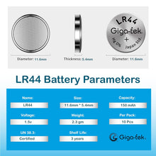 Giga-tek LR44 Coin Battery Pack of 2