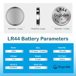 Giga-tek LR44 Coin Battery Pack of 2