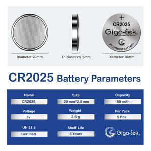 Giga-tek CR2025 Lithium Coin Battery - Pack of 1