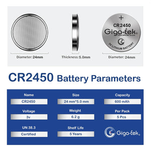 Giga-tek CR2450 Lithium Coin Battery - Pack of 1
