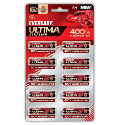 Eveready Ultima Alkaline AA Battery, Eco-Friendly Batteries for High-Drain Devices Household Devices & Toys, Pack of 10