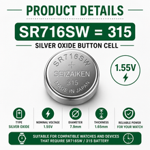 SR716SW 315 Seizaiken Silver Oxide Battery, 1 Battery