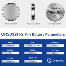 Gigatek 2 Pin CR2032 3V Lithium Coin Cell (Pack of 25)