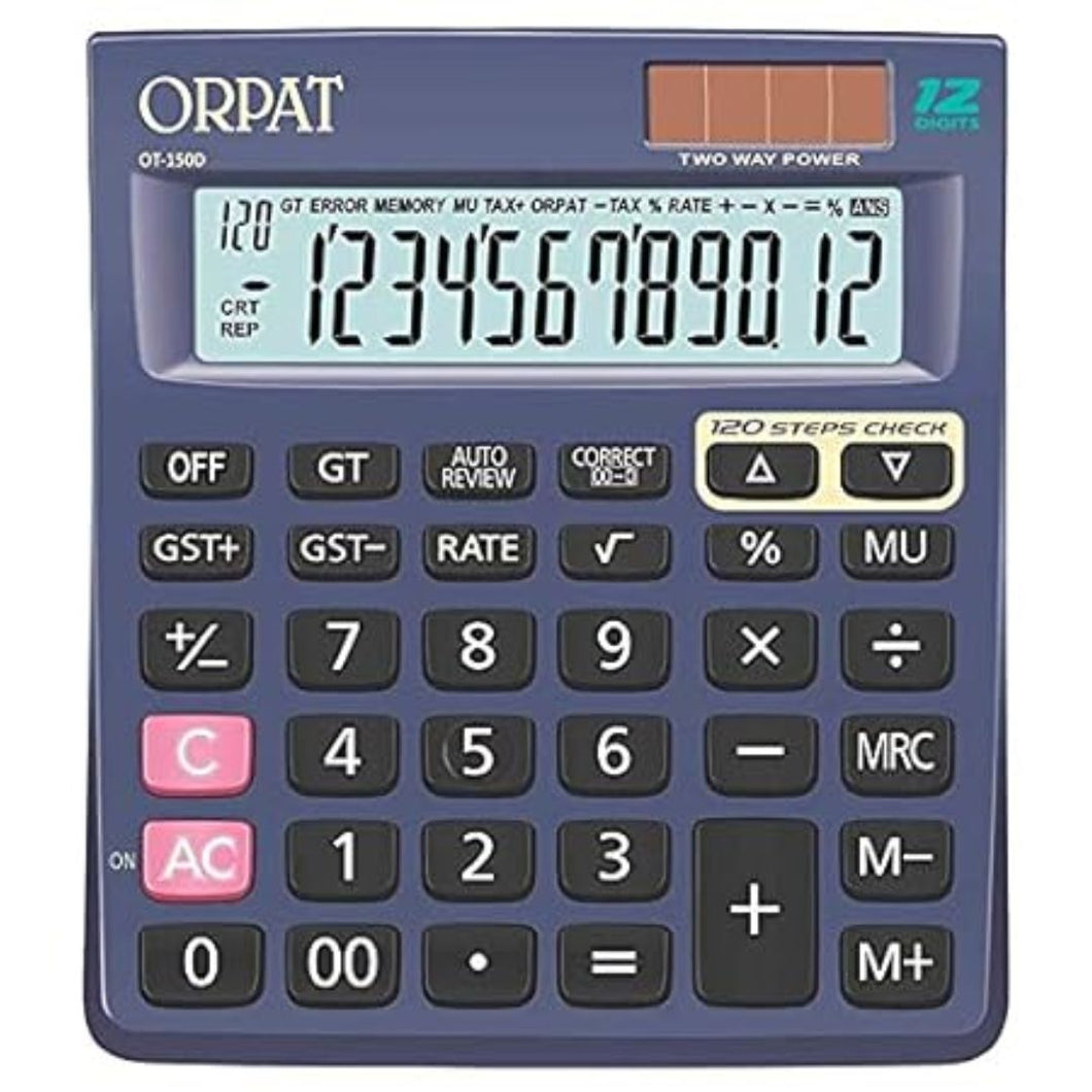 Orpat OT-150D Check & Correct 150-Step Desktop Calculator – Dual Power, Extra Large Display, Dark Grey