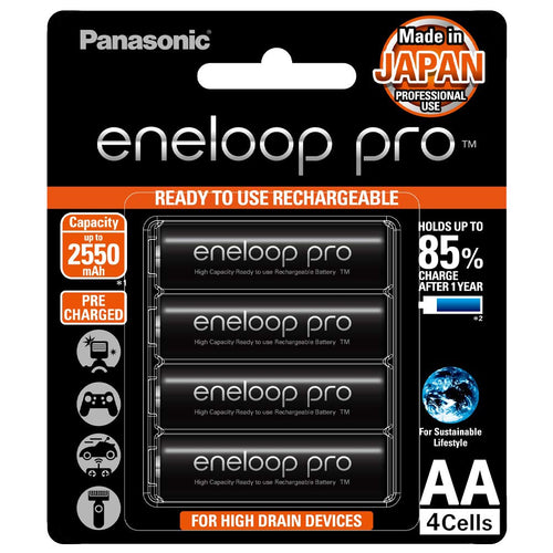 Panasonic eneloop Pro AA Ni-MH Rechargeable Battery with 2550 mAh Capacity - Pack of 4 - BK-3HCCE/4BN - Royal Technologies :::::  genuinebattery.com