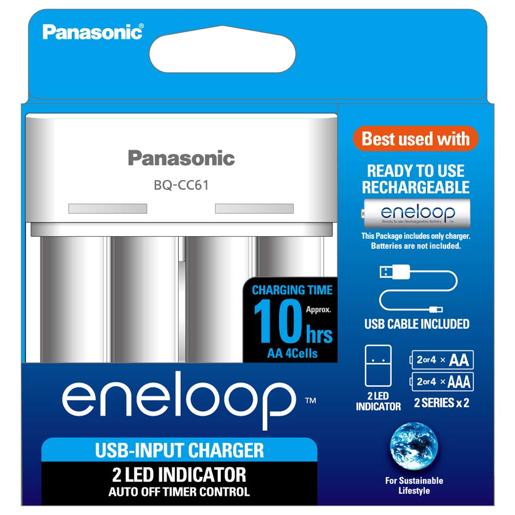 Panasonic eneloop BQ-CC61N Portable Charger with USB Cable for AA & AAA Rechargeable Batteries, White - Royal Technologies :::::  genuinebattery.com