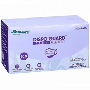 Romsons Dispo Guard 3 Ply Mask With Softest Ear Loops (Pack of 50) - Royal Technologies :::::  genuinebattery.com
